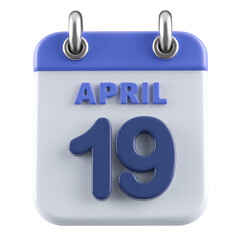 19th April Calendar Icon 3D Render