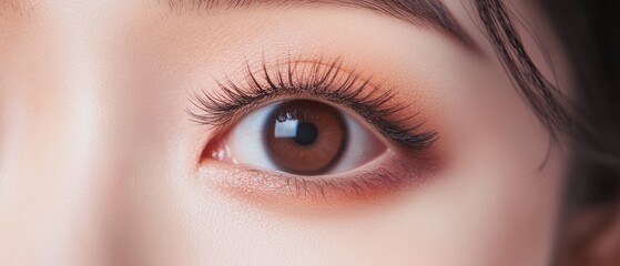 Obraz premium Close-up of a Woman's Eye with Brown Iris and Long Eyelashes