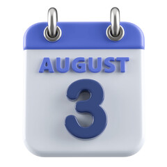3rd August Calendar Icon 3D Render