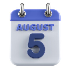 5th August Calendar Icon 3D Render