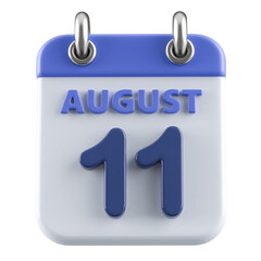 11th August Calendar Icon 3D Render