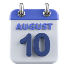 10th August Calendar Icon 3D Render