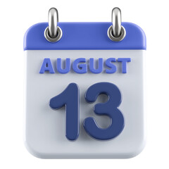 13th August Calendar Icon 3D Render