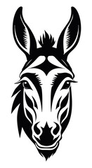 Donkey head, black and white, isolated logo or symbol. Can be used as emblem or mascot for sports or other products.