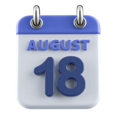 18th August Calendar Icon 3D Render