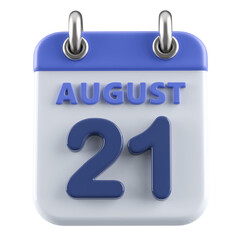21st August Calendar Icon 3D Render