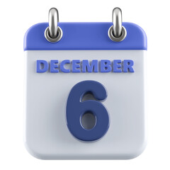 6th December Calendar Icon 3D Render