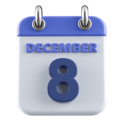 8th December Calendar Icon 3D Render