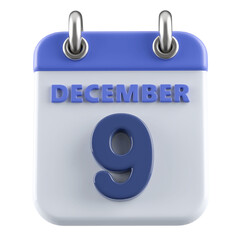 9th December Calendar Icon 3D Render