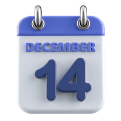 14th December Calendar Icon 3D Render