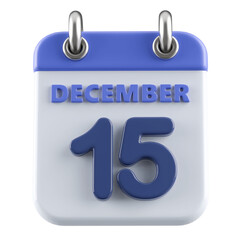 15th December Calendar Icon 3D Render