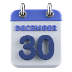 30th December Calendar Icon 3D Render
