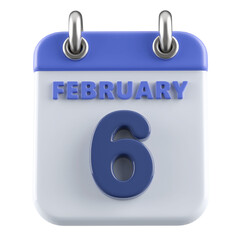 6th February Calendar Icon 3D Render