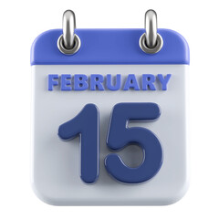 15th February Calendar Icon 3D Render
