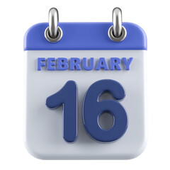 16th February Calendar Icon 3D Render