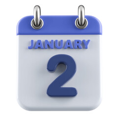 2nd January Calendar Icon 3D Render