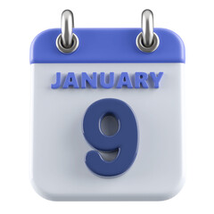 9th January Calendar Icon 3D Render