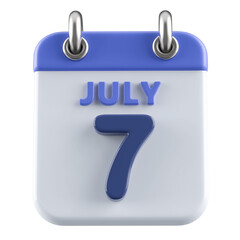 7th July Calendar Icon 3D Render