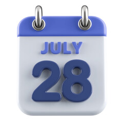 28th July Calendar Icon 3D Render