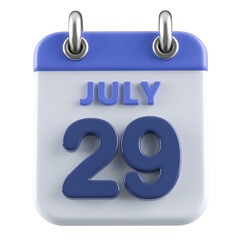 29th July Calendar Icon 3D Render