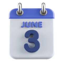3rd June Calendar Icon 3D Render