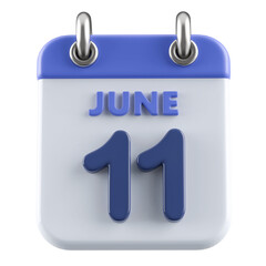 11th June Calendar Icon 3D Render
