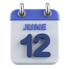 12th June Calendar Icon 3D Render