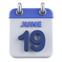 19th June Calendar Icon 3D Render