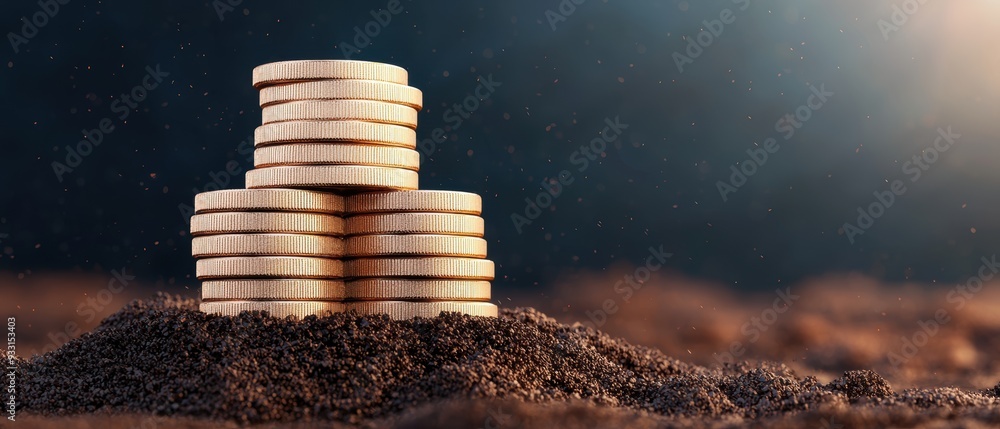 Poster financial success visualization - abstract wealth accumulation and preservation concept with copy sp
