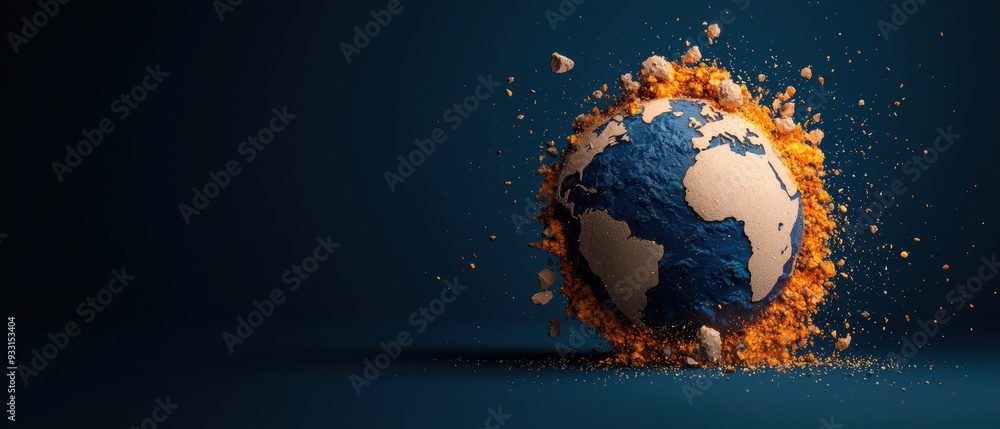 Poster global financial system systemic risk cartoon with copy space for text in grunge splash dust backgro