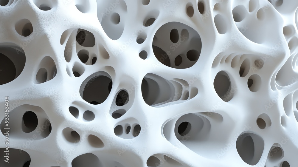 Fototapete a 3d rendering of a white, organic structure with holes.