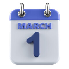 1st March Calendar Icon 3D Render