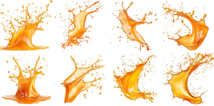 set of orange splash isolated on white background 