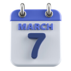 7th March Calendar Icon 3D Render