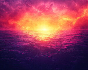 Obraz premium dramatic sunset over the ocean with fiery orange and pink sky, vibrant seascape with intense colors and deep waves