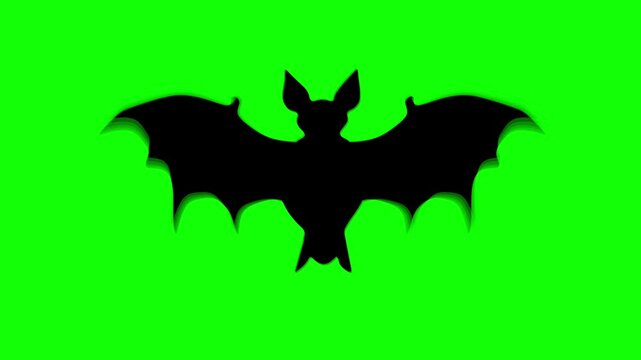 A single Halloween bat animated against a green background. Seamless loop animation with motion blur