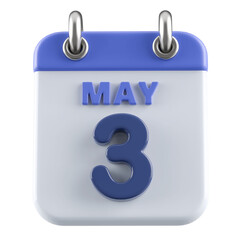 3rd May Calendar Icon 3D Render