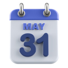 31st May Calendar Icon 3D Render