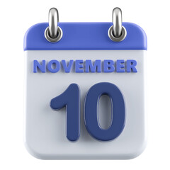 10th November Calendar Icon 3D Render