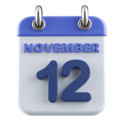 12th November Calendar Icon 3D Render