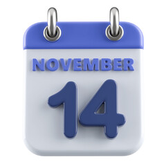 14th November Calendar Icon 3D Render