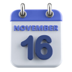 16th November Calendar Icon 3D Render