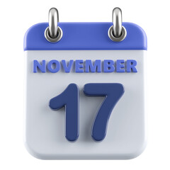 17th November Calendar Icon 3D Render