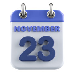 23rd November Calendar Icon 3D Render