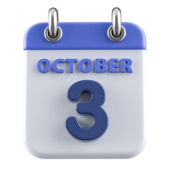 3rd October Calendar Icon 3D Render