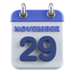 29th November Calendar Icon 3D Render