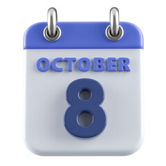 8th October Calendar Icon 3D Render