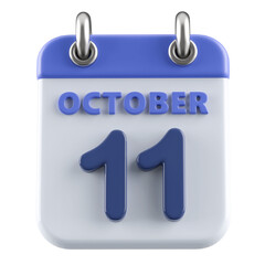 11th October Calendar Icon 3D Render