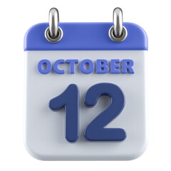 12th October Calendar Icon 3D Render