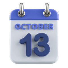 13th October Calendar Icon 3D Render